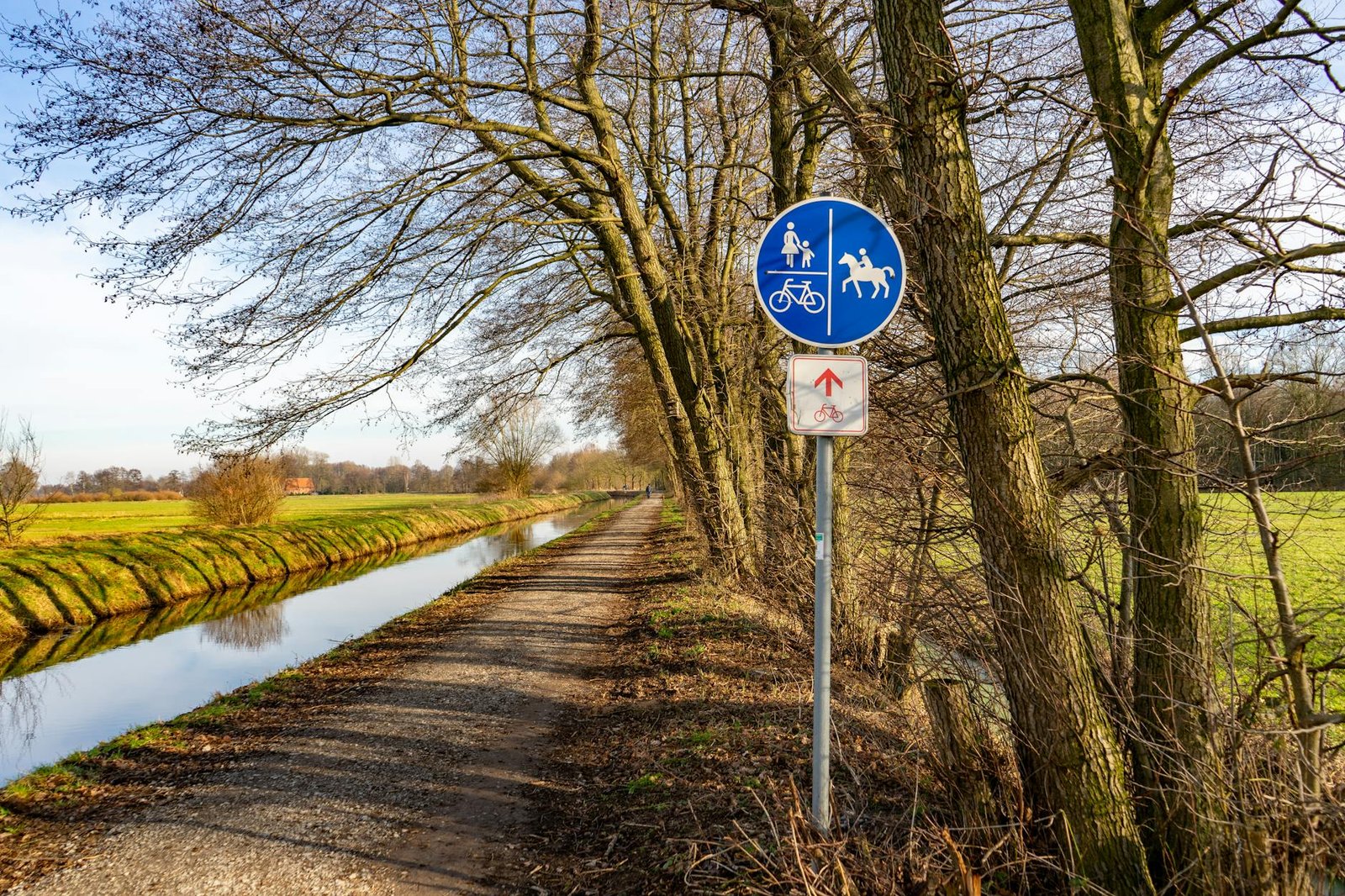 Pista ciclabile lungo un fiume in campagna europea
